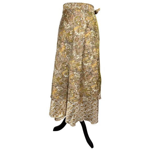 KARIZA Wrap Maxi Skirt Gold Paisley Print Womens S Boho Style Made In India - Picture 4 of 11